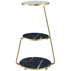Helloshop26 - 3-stöckiger Beistelltisch 74 x 46 x 37 cm schwarzer Marmor / weißer Marmor / Gold