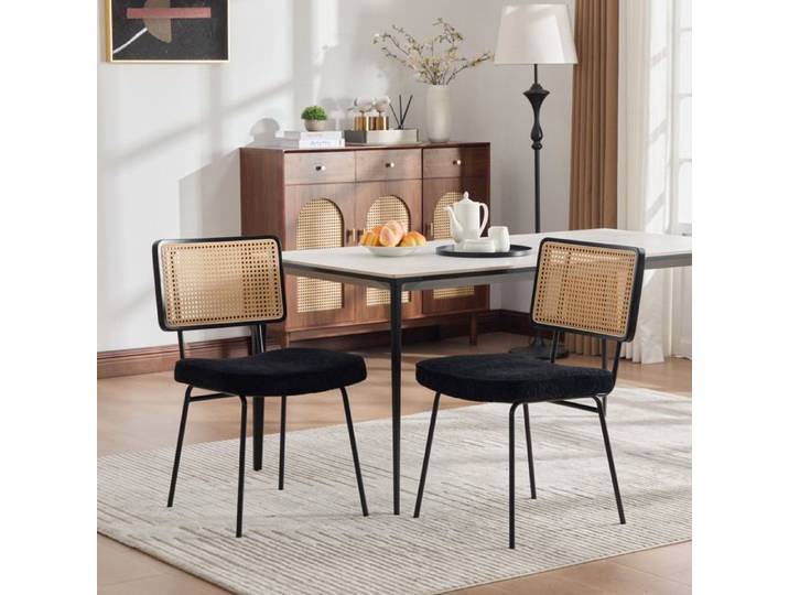 Chaise de salle à manger moderne - Ensemble de 2 - Rembourrage en chenille - Cadre en bois massif - Aspect rotin