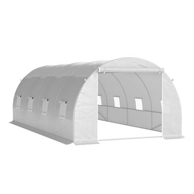 Outsunny Tunnelgewächshaus 6x3x2 m Terrassengewächshaus mit 8 Fenstern Polyethylen-Abdeckung 140 g/m² Weißer Stahlrahmen