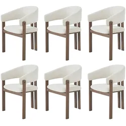 Merax Esszimmerstuhl 6er-Set mit Armlehnen, Leinenstoff & Eisengestell in Walnussoptik, Beige