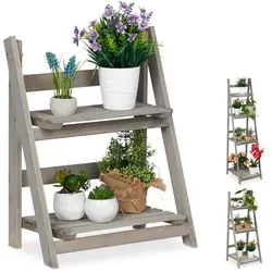Relaxdays Blumentreppe Holz grau Grau