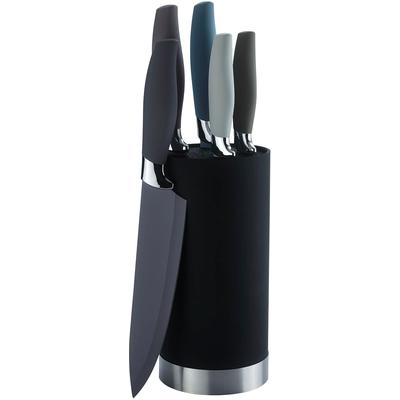 Messer-Set KING "NUANCE", schwarz, Spezialklingenstahl, Kochmesser-Sets, 5 Küchenmesser, 1 Messerblock, Antihaftbeschichtete Messerklingen