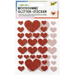 folia Moosgummi Glitter-Sticker HEARTS LOVE rot, hellrosa