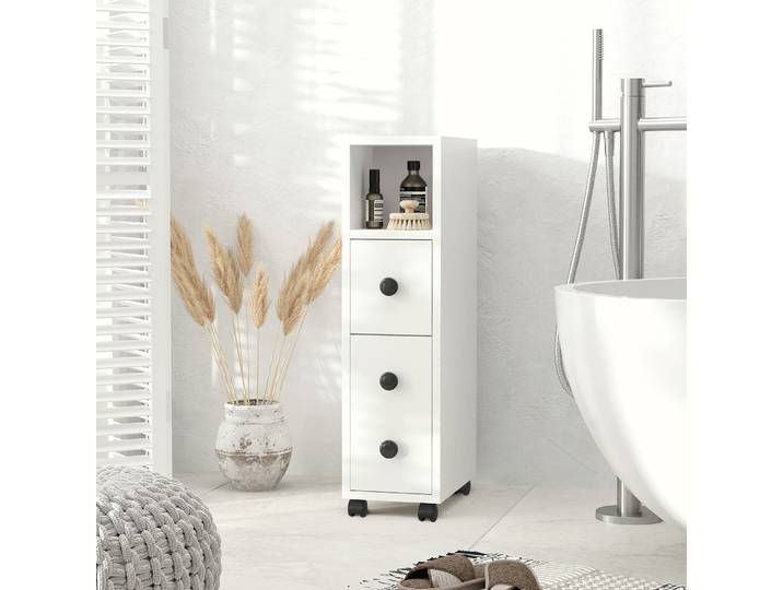 kleankin Armoire Toilette Blanche 3 Niveaux + Sortie Papier
