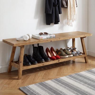 toswini 55-inch Farmhouse Solid Wood Bench with 2-Tier Open Storage and Cedar Frame