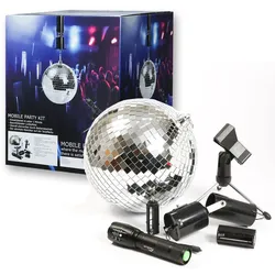 SATISFIRE Discokugel Set Mobile Party Komplettset 20cm Kugel Motor Spot Stativ