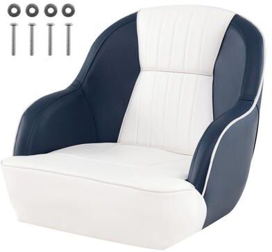 Costway Captain Bucket Seat Pontoon Boat Chair with PVC Leather and Armrests-Blue