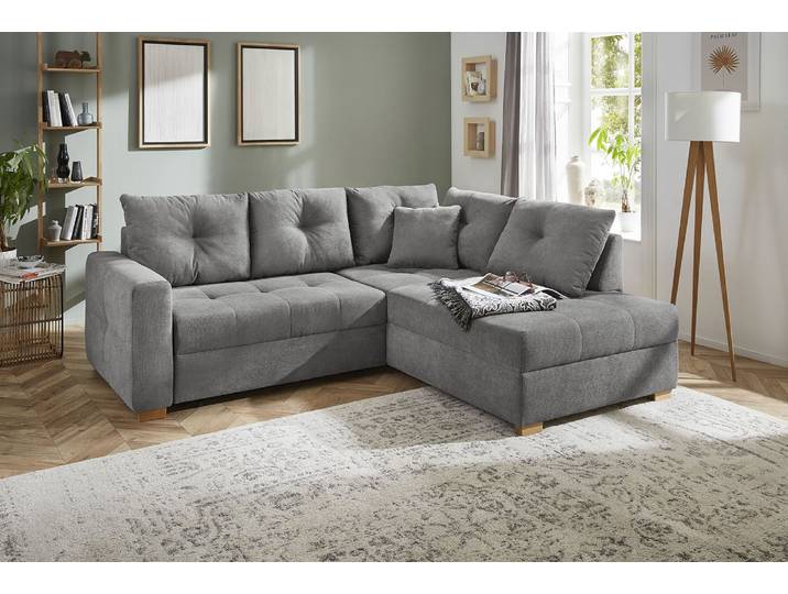 Ecksofa JOCKENHÖFER GRUPPE Heidelberg L-Form, B: 228 cm , grau (dunkelgrau), B:228cm T:99cm, Korpus: 100% Polyester;Kissen: 100% Polyester, Sofas, Ecksofa, mit Schlaffunktion, Bettkasten & Zierkissen