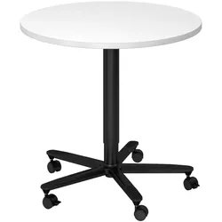 bümö Säulenhubtisch höhenverstellbar, Stehtisch Büro, Bistrotisch rund 80 x 80 cm - Besprechungstisch weiß, Stehtisch Holz-Platte, Säule aus Metall