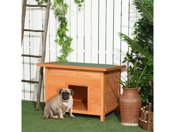PawHut Caseta de Madera para Perro 82x58x58cm Techo Abatible Asfáltico