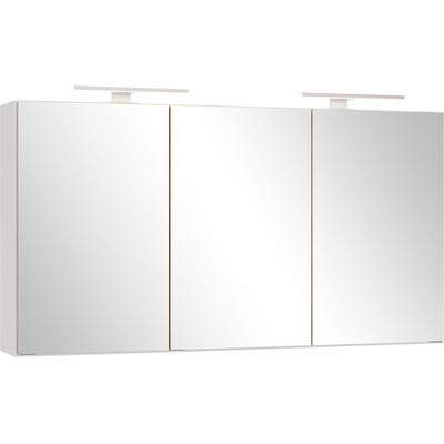 Spiegelschrank WELLTIME "TRIENT, 3D-Spiegelschrank 120 cm, gedämpfte Scharniere", matt weiß, wildeiche, B:120cm H:64cm T:20cm, MDF, Schränke, matt weiß/Wildeiche, gedämpfte Scharniere