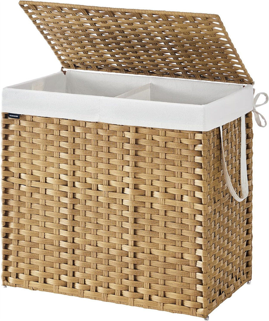 Latitude Run Bhargava Fabric and Polyethylene Plastic Laundry Hamper Brown 61 x 66 x 40