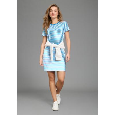Shirtkleid KANGAROOS, Damen, Gr. 36/38, N-Gr, Kurzarm, Rippware, schwarz, blau gestreift, Rippware, Obermaterial: 100% Baumwolle, gestreift, unifarben, Basic schmal ca. Mitte Oberschenkel, Rundhals, abgesteppte Kante, Kleider Shirtkleid, Basic Kleid...
