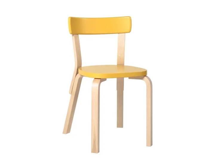 ARTEK chaise CHAIR 69 (Bouleau laqué naturel, assise jaune - Bois courbé et contreplaqué)