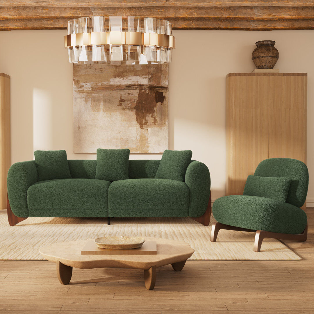 Metro Cloud Modern Sherpa Sofa with Wood Wedge Legs Green 4