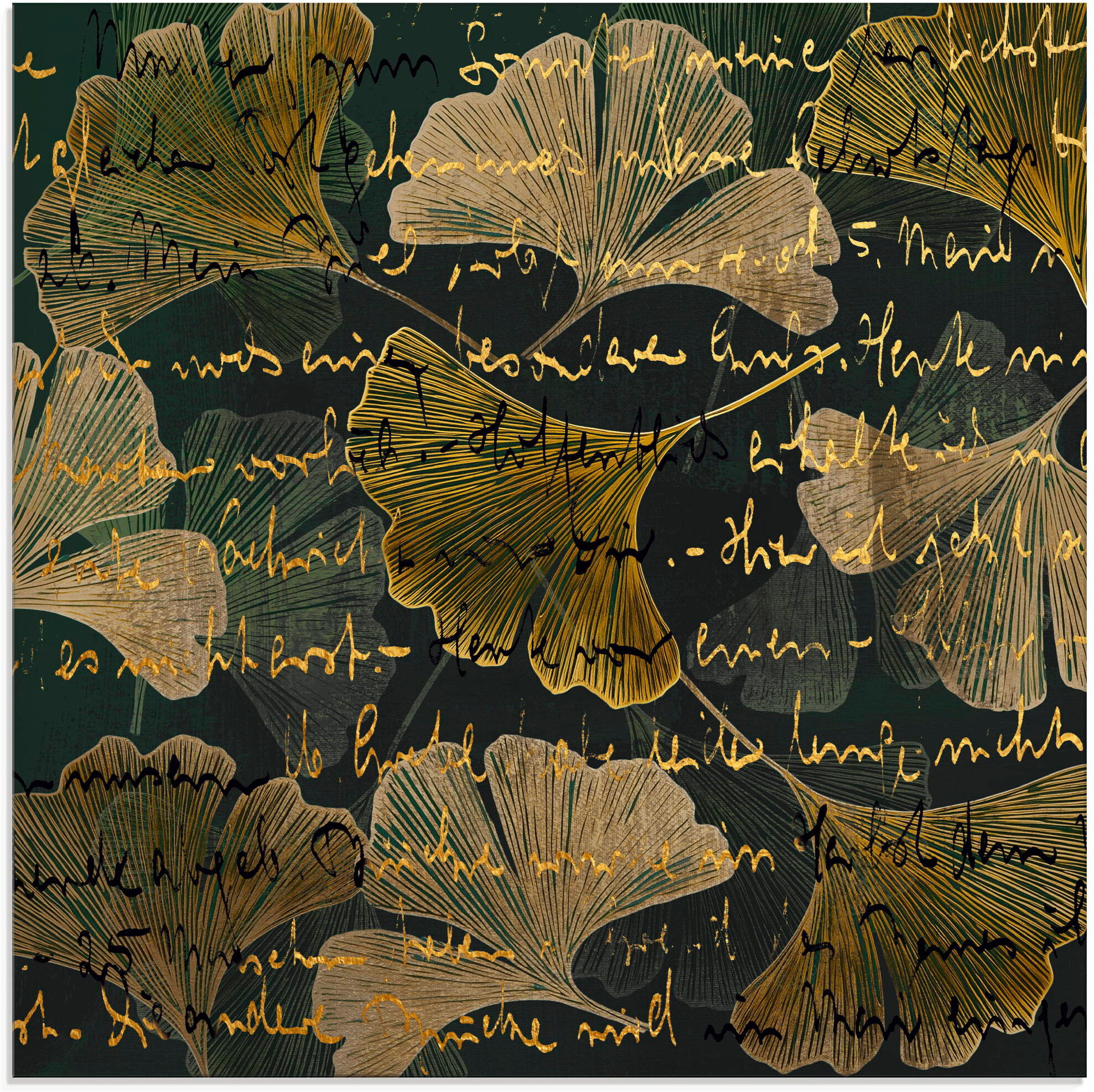 Glasbild ARTLAND "Ginko", gold (farbe bild(er): gold), B:30cm H:30cm, Bilder, Glasbild, in verschiedenen Grössen farbe bild(er): gold B/H/T: 30cm x 30cm, Glasbild Muster quadratisch, 1 Stk.