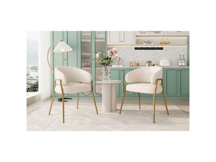 Lot de 2 Chaise à manger blanche Chaise à manger moderne Lamb Velvet Spraygold en finition or chaise à manger avec jambes dorées
