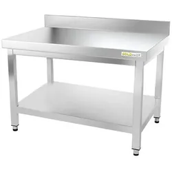 Arbeitstisch aus Edelstahl Unterbau 1200 x 800 mm angelehnt PREMIUM / GOLDINOX