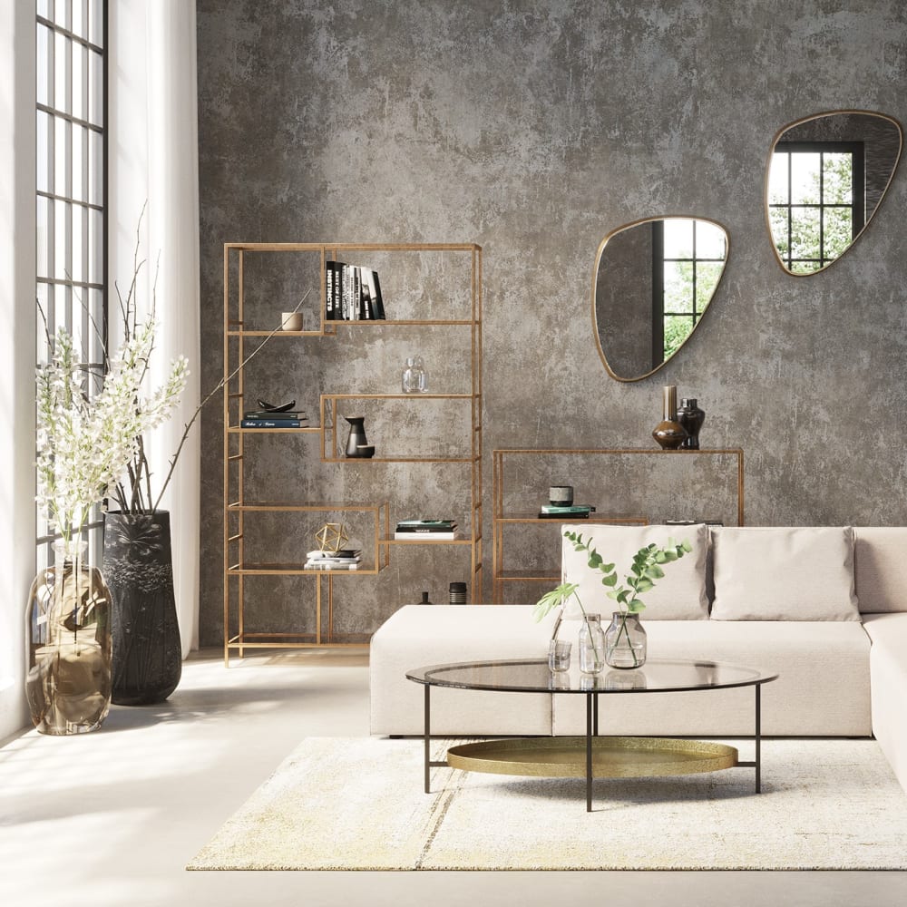 Kare Design Estantería de acero y cristal dorado 115x195cm