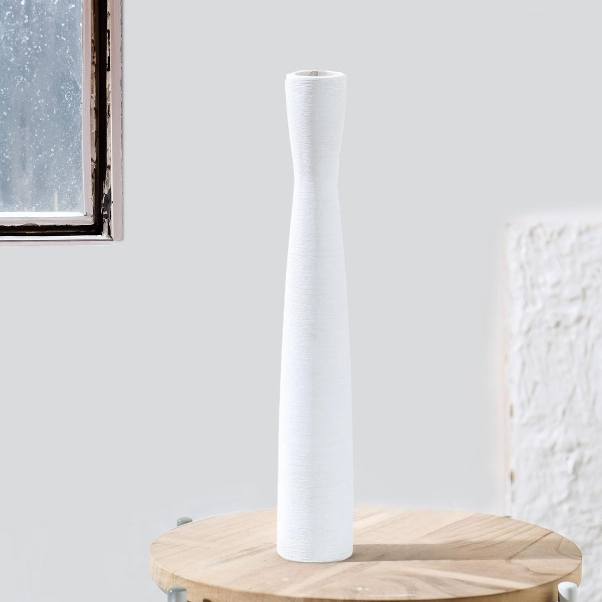 Moderne witte keramische vaas met draadtrek proces, Hoogte: 40 cm