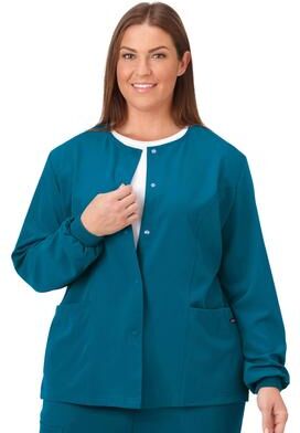 Plus Size Women's Jockey Scrubs Women's Snap to it Warm-Up Jacket by Jockey Encompass Scrubs in Caribbean (Size 2X(20W-22W))