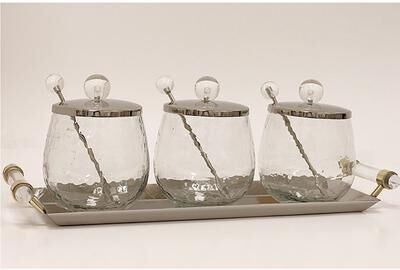 Vivience 3 Canisters on Rectangle Tray with with Clear Ball Knobs