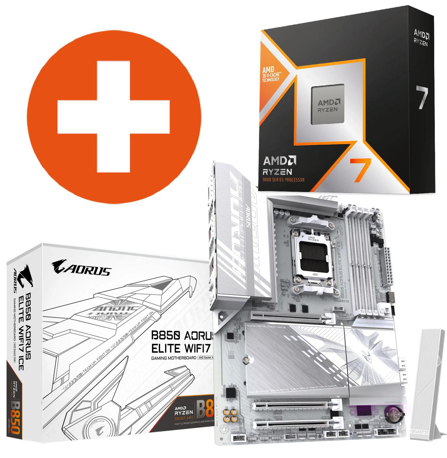 GIGABYTE AORUS B850 ELITE WIFI7 ICE ATX Mainboard + AMD Ryzen 7 9800X3D CPU