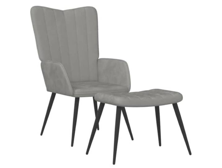 Fußsessel Hellgrau Samt mit Steppnähte Stahlrahmen, Schaumstoff-Füllung, elegantes Design, stabile Konstruktion, für Wohnzimmer und Schlafzimmer