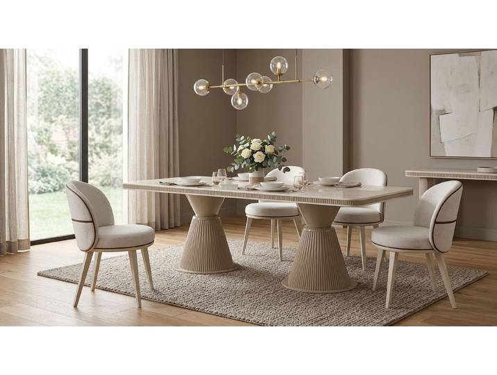 JVmoebel Essgruppe Luxuriöses beiges Esszimmer-Set Esstisch Stühle Designermöbel, (5-tlg), Made in Europa