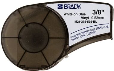 Brady M21-375-595-BL Fita de vinilo branca em azul 9,53 mm x 6,40 m