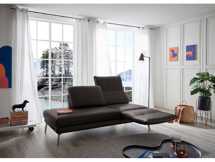 Recamiere Schwarz Kunstleder Canan 204 x 87 x 95cm Armlehne davorstehend rechts Modern