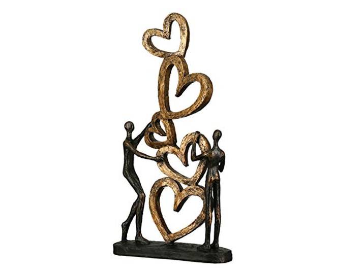 Casablanca Skulptur Herz auf Herz, Deko Figur Bronze, Gold, Kunstharz Statue Wohnzimmer, Büro Dekoration H. 41 cm x B. 21 cm - Moderne Skulpturen Couple, Liebe, Hochzeit
