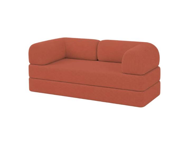 Canapé lit compressé modulable en velours côtelé 90x180 cm terracotta