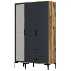 Dmora Kleiderschrank 3 Türen Dpierin, Schlafzimmermöbel, Schrank, Garderobe, 120x201h48 cm, Walnuss und Anthrazit