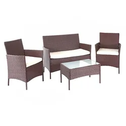 PROREGAL Poly-Rattan Garten-Garnitur Sitzgruppe Lounge-Set Braun-Meliert Kissen Creme