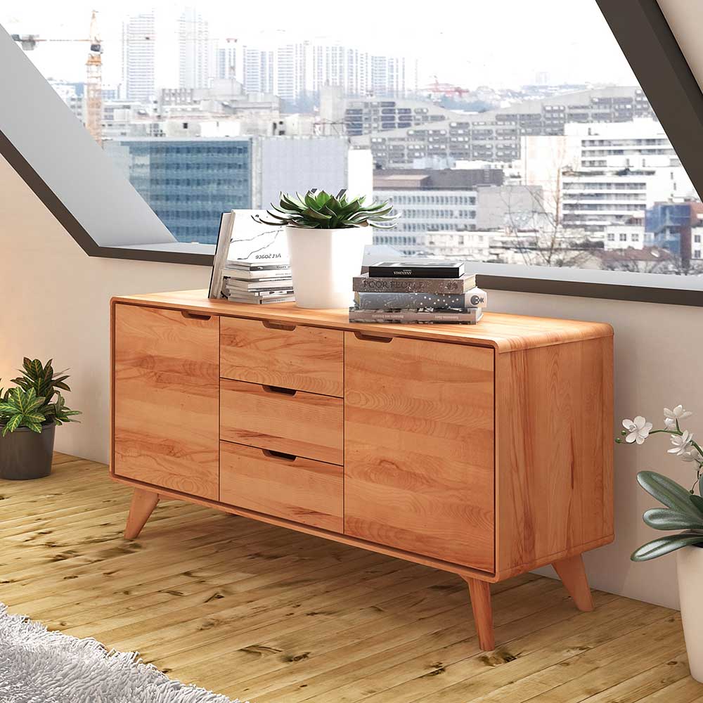 Pharao24.de Massivholz Sideboard aus Kernbuche geölt Grifflöchern