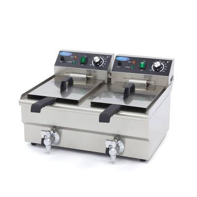 Maxima Elektro Fritteuse 2x 10L mit Ablasshahn