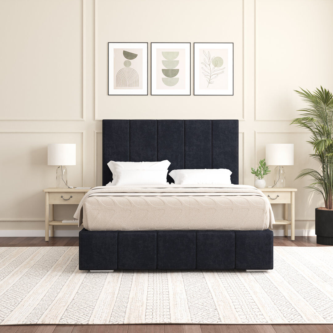 17 Stories Edelmann Upholstered Bed Black Double (4'6)