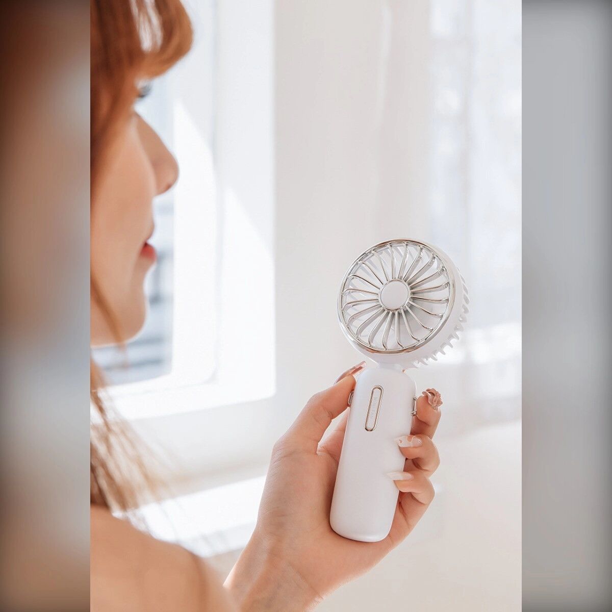 INF Flip-Taschen Akku-Handventilator – 4800mAh, 3-Stufen Spiralflügel, Tragbarer Mini-Ventilator mit Abnehmbarem Trageriemen Grün