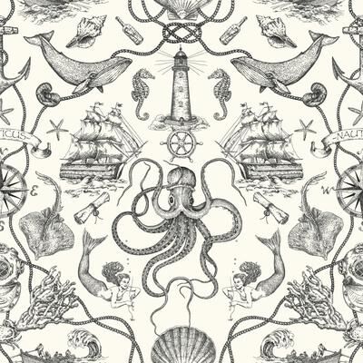 York Wallcoverings Deep Sea Toile Black Wallpaper