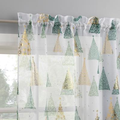 No. 918 Balsam Christmas Tree Sheer Rod Pocket 2-Piece Curtain Panel Pair