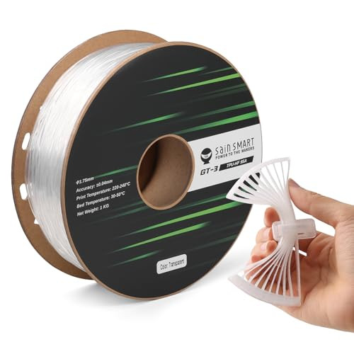 SainSmart TPU-filament 1,75 mm, GT-3 flexibele 3D-printergloeidraad voor hoge snelheden tot 500 mm/s, UV-bestendig, transparant, 1 kg