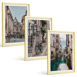 BILDER SET 3er Set - 40x60 cm Goldrahmen - Venedigs Wasserstraßen