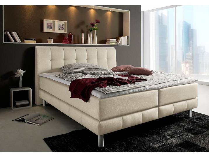 Boxspringbett, 144x211 cm, Polyester, Beige, Inkl. Topper, Modern, Places Of Style