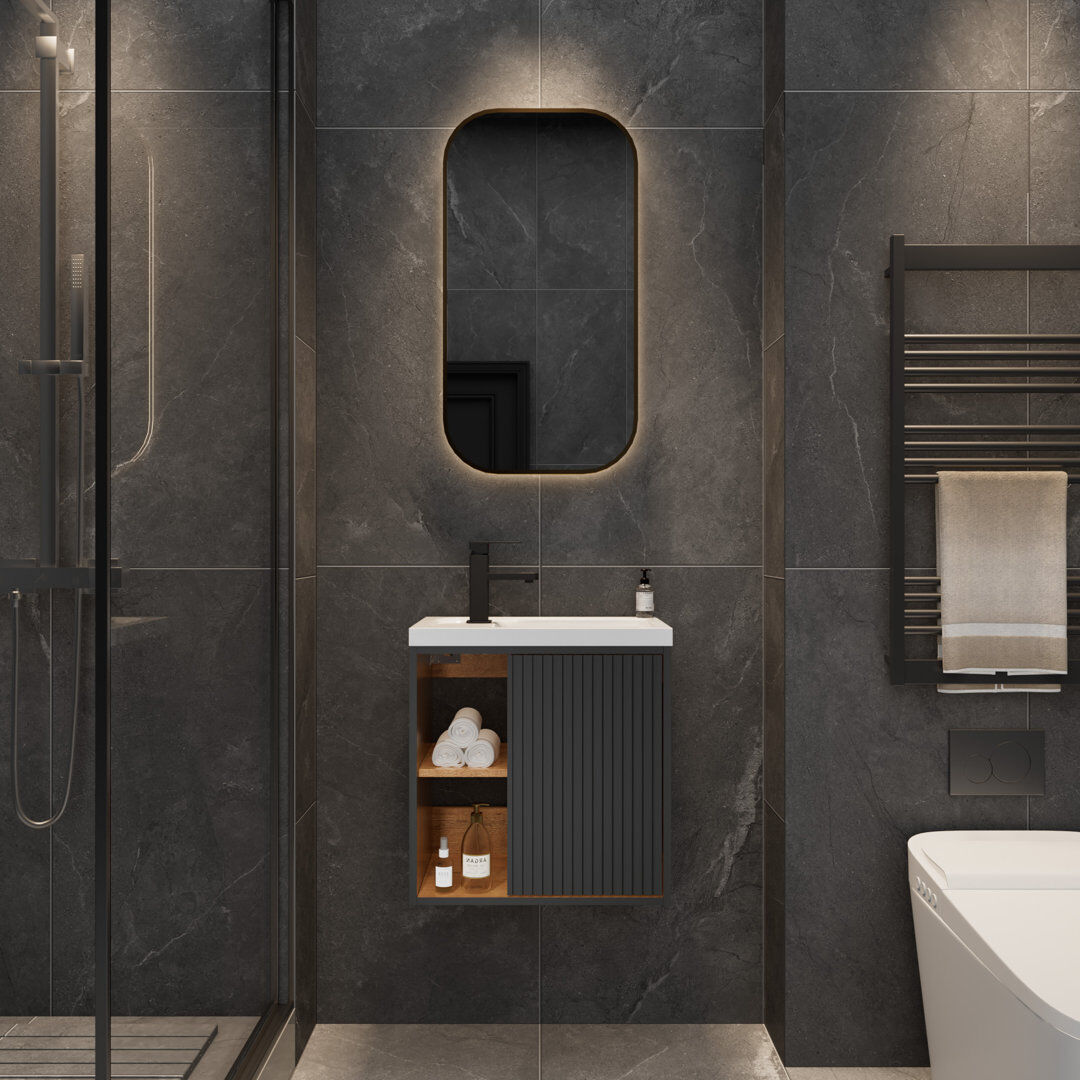 17 Stories 500 mm Wall Mounted Bathroom Vanity Dark Grey 500mm W