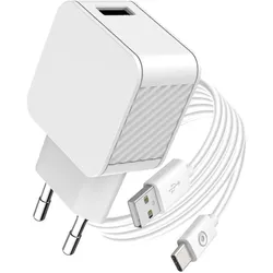 Bigben Connected BBC3A USBA IC Charger/USB AtoUSB C Cable (12 W, 1 Port), USB Ladegerät, Weiss