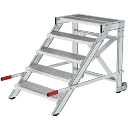 PROREGAL Arbeitspodest fahrbar | Stufenbreite 80cm | 5 Stufen | Stahl-Gitterros | Rutschfeste Kunststoffschuhe