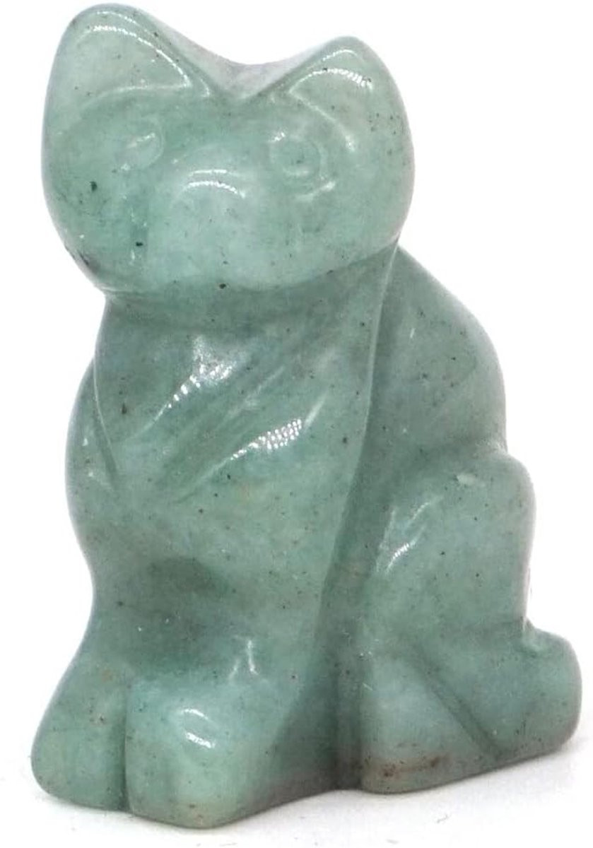 Kat Standbeeld van Groene Aventurijn - Kristallen Dierenbeeldje voor Woondecoratie - 15 inch