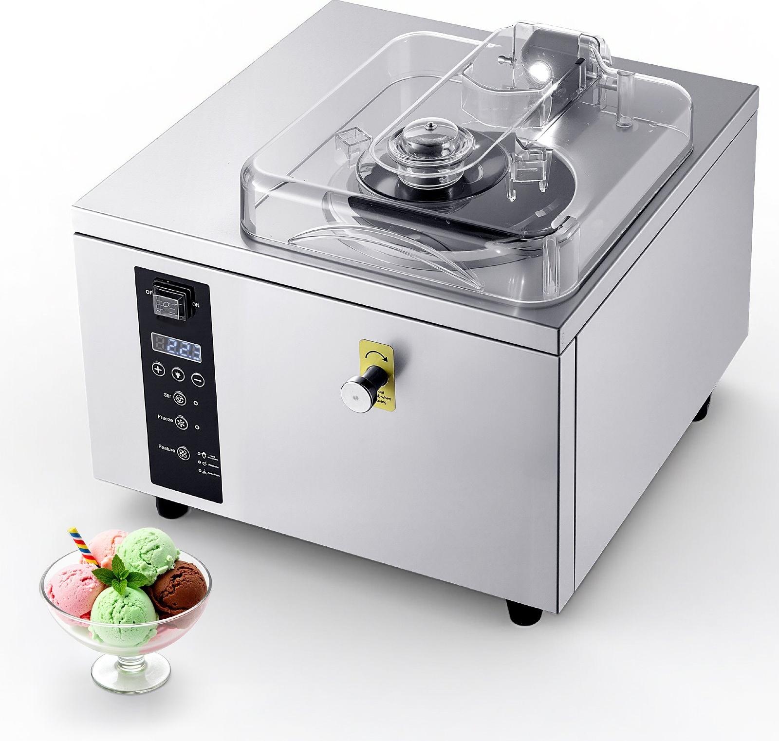Gewerbliche Eismaschine - Gelato-Eiscrememaschine - 500 W - 5 L/h - 2,8 L Edelstahlzylinder (304) - Selbstreinigung - LED-Bedienfeld - Für Gastronomie