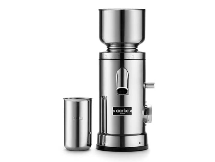 Aarke Kaffeemühle elektrisch – Edelstahl-Kaffeemühle mit einstellbarem Mahlgrad, 64-mm-Mahlscheiben, automatischer Dosierung & Speicherfunktion – für Espresso, Filter & Cold Brew